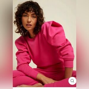 Nation LTD Joss Sweatshirt w/ Draped Sleeve in Barbie Pink XS 100% cotton $170